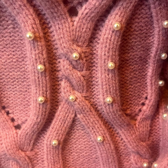 Women's Alice Blue Romantic Pink Pearl Cable Knit Crew Soft Sweater Size L - Picture 5 of 16